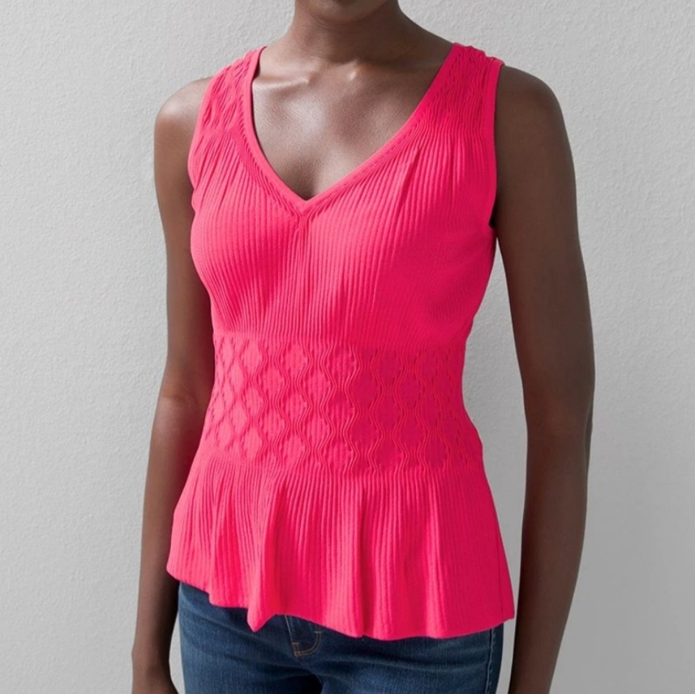 White House Black Market Mix Stitch Peplum Top
